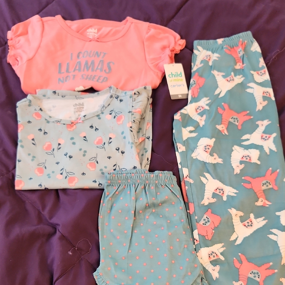 Child of Mine Llama Print Pajama Set - Coral and Teal